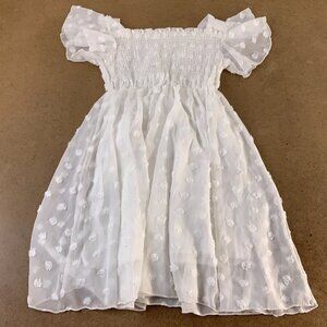Arshiner Girls Size 13 White Swiss Dot Chiffon Smocked Fit & Flare Dress New